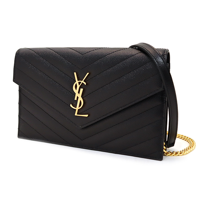 サンローランパリ(SAINT LAURENT PARIS) カサンドラ エンベロープ チェーンウォレット ショルダーバッグ レザー 393953 保存袋付き ブラック