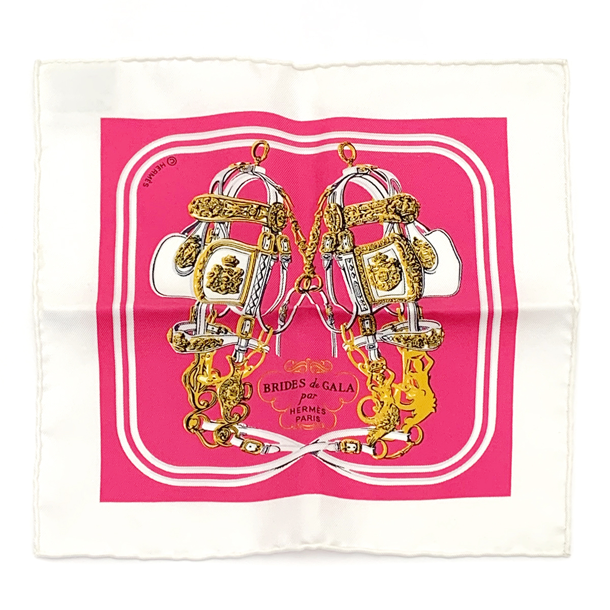 エルメス(HERMES) カレ ナノ 20cm 式典用馬勒(BRIDES DE GALA) ハンカチ スカーフ シルク100% ピンク