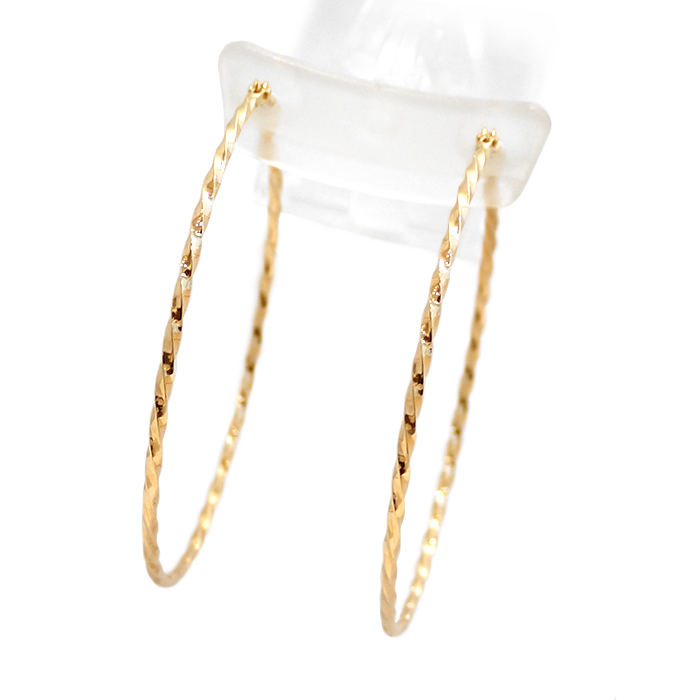 アガット(agete) K10 フープピアス スクリュー 螺旋 ツイスト ゴールドカラー