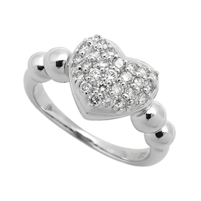 K18WG ダイヤモンド 指輪 7号 パヴェリング ハートモチーフ ホワイトゴールド