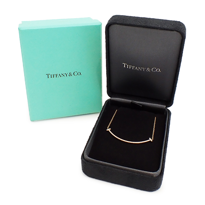 ティファニー(Tiffany & Co.) 750PG スマイルペンダント ダイヤネックレス Tスマイル 箱付き