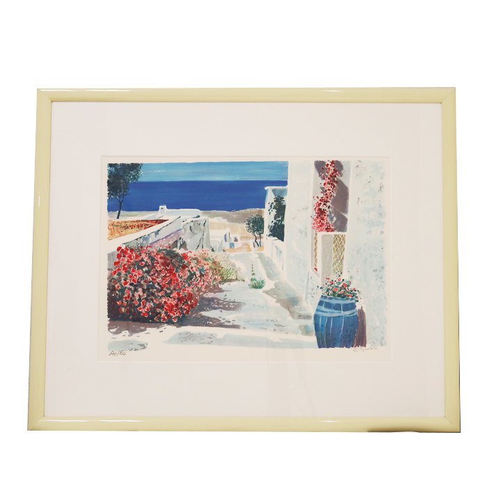 GEORGES BLOUIN (ジョルジュ・ブルアン) 「サントリーニ島のゼラニウム」絵画 リトグラフ