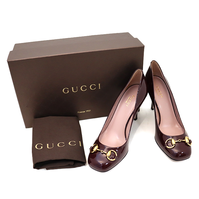 グッチ(GUCCI)  パンプス ハイヒール  ホースビット エナメル ボルドー 24cm ピンヒール